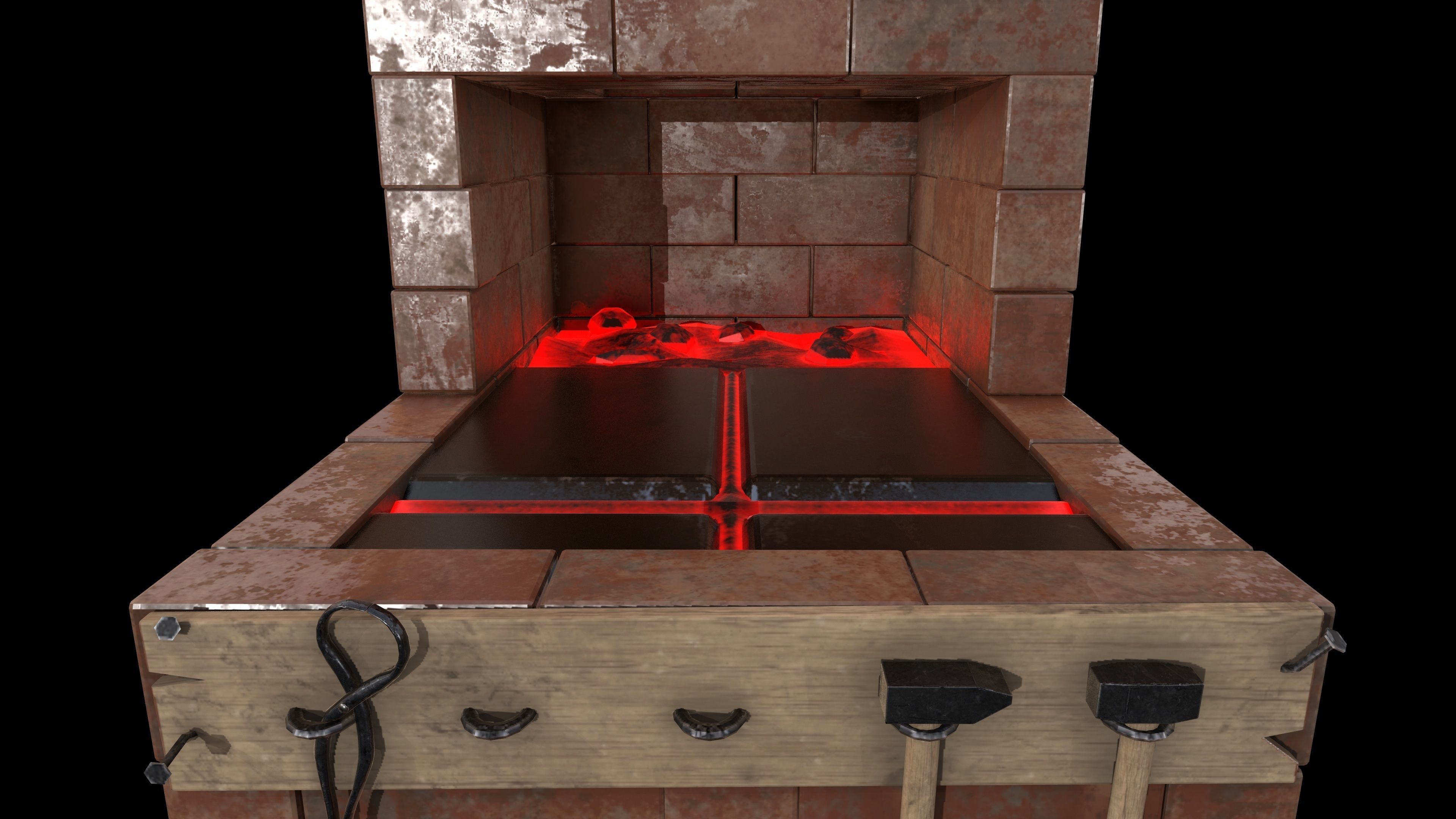 Black Smith Forge LowPoly Low-poly 3D model_11