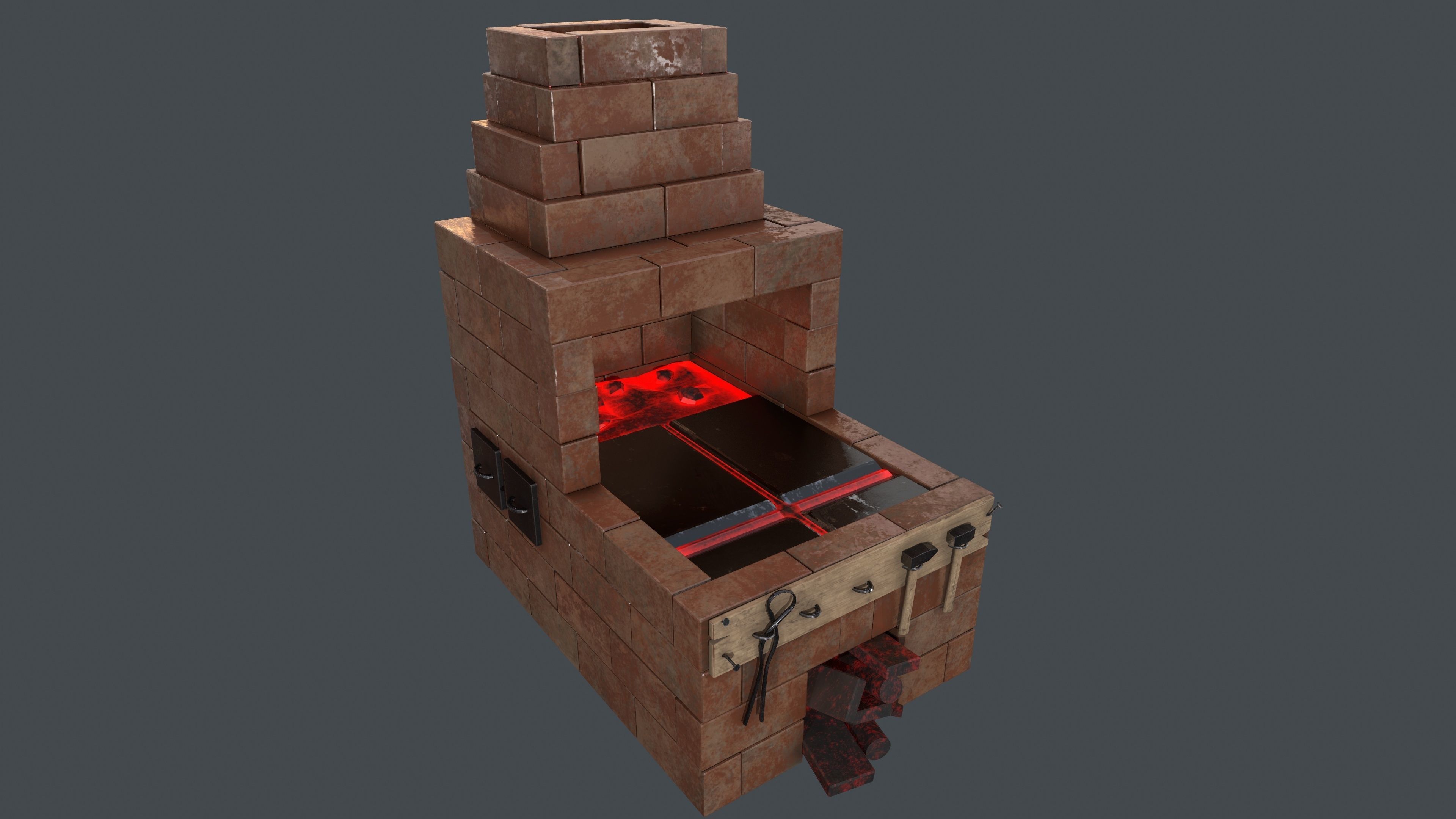 Black Smith Forge LowPoly Low-poly 3D model_7