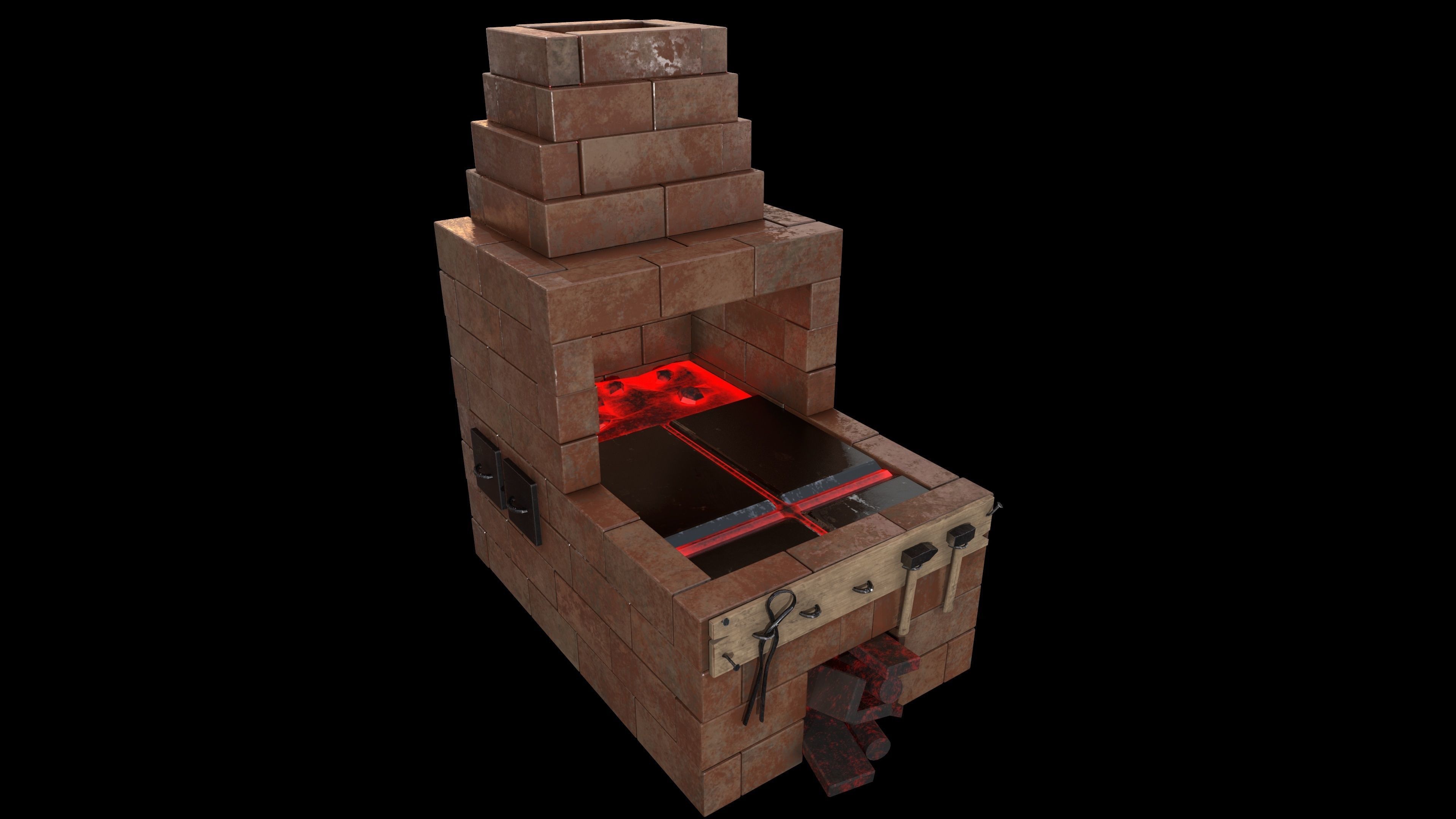 Black Smith Forge LowPoly Low-poly 3D model_8