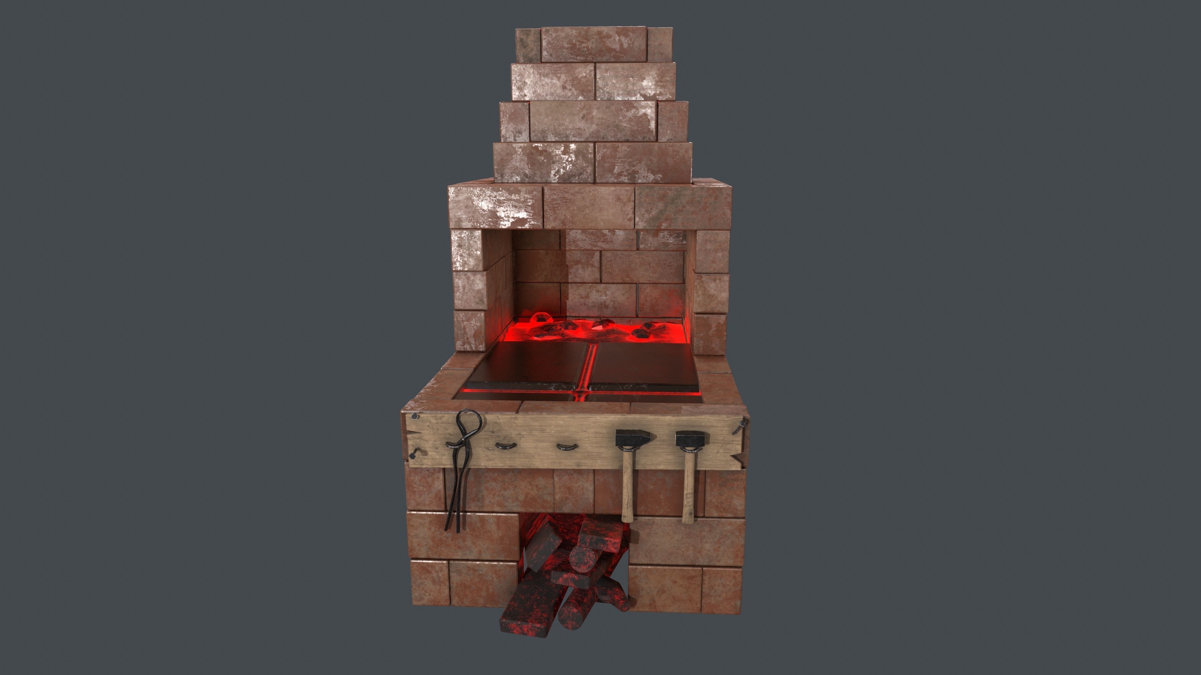 Black Smith Forge LowPoly Low-poly 3D model_1