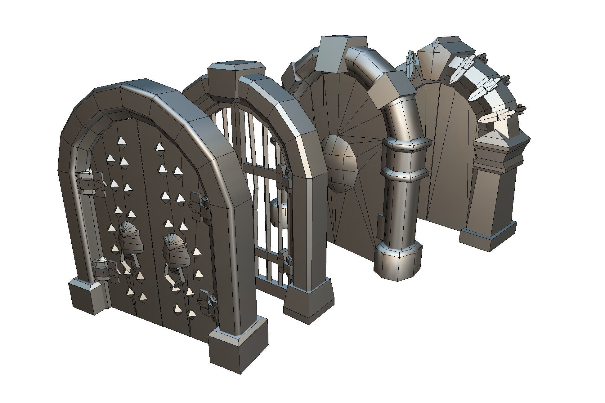 Dungeon Door Set - Low Poly Hand Painted Low-poly 3D model_2
