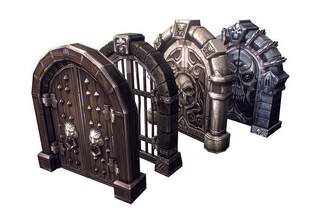 Dungeon Door Set - Low Poly Hand Painted Low-poly 3D model