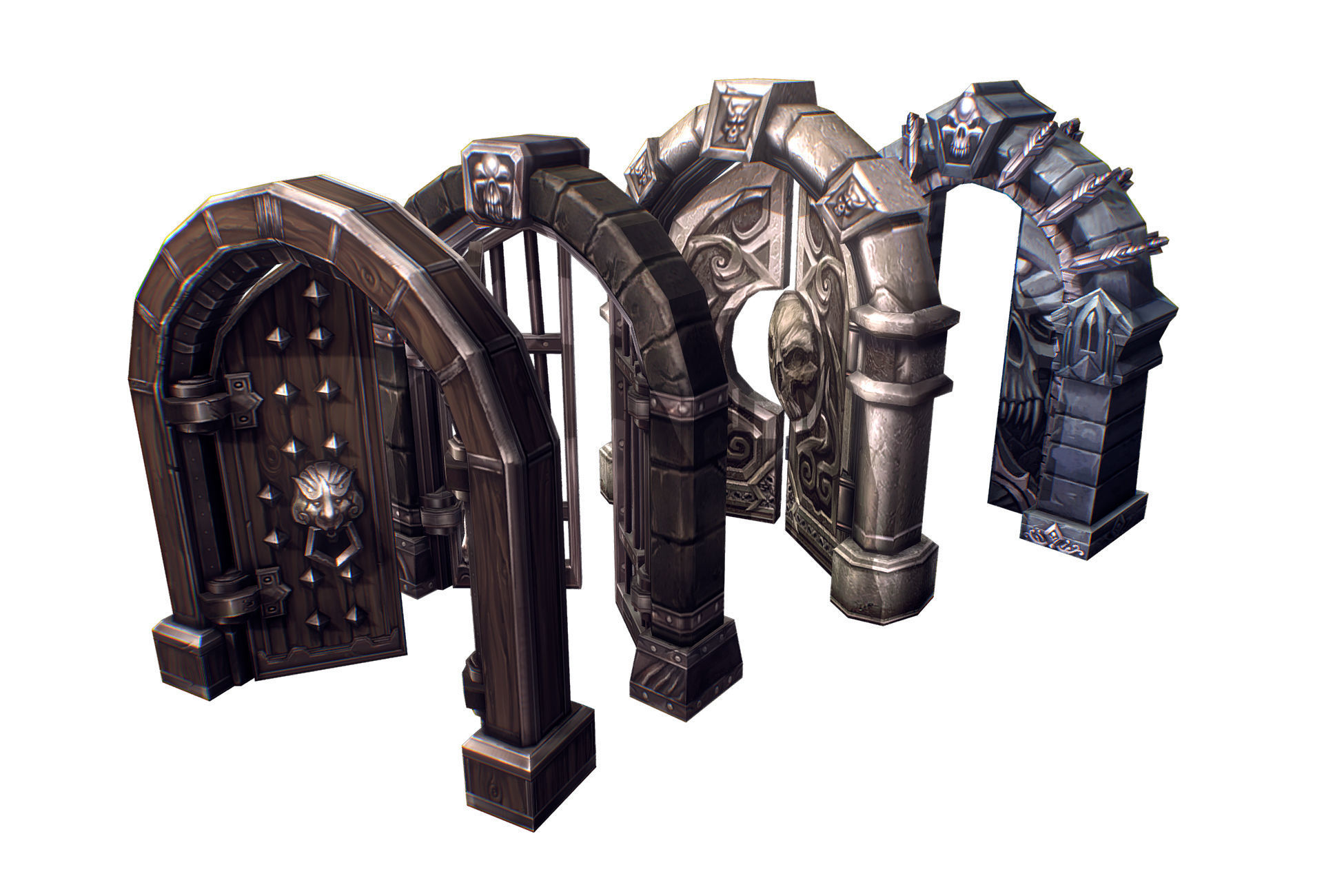 Dungeon Door Set - Low Poly Hand Painted Low-poly 3D model_1