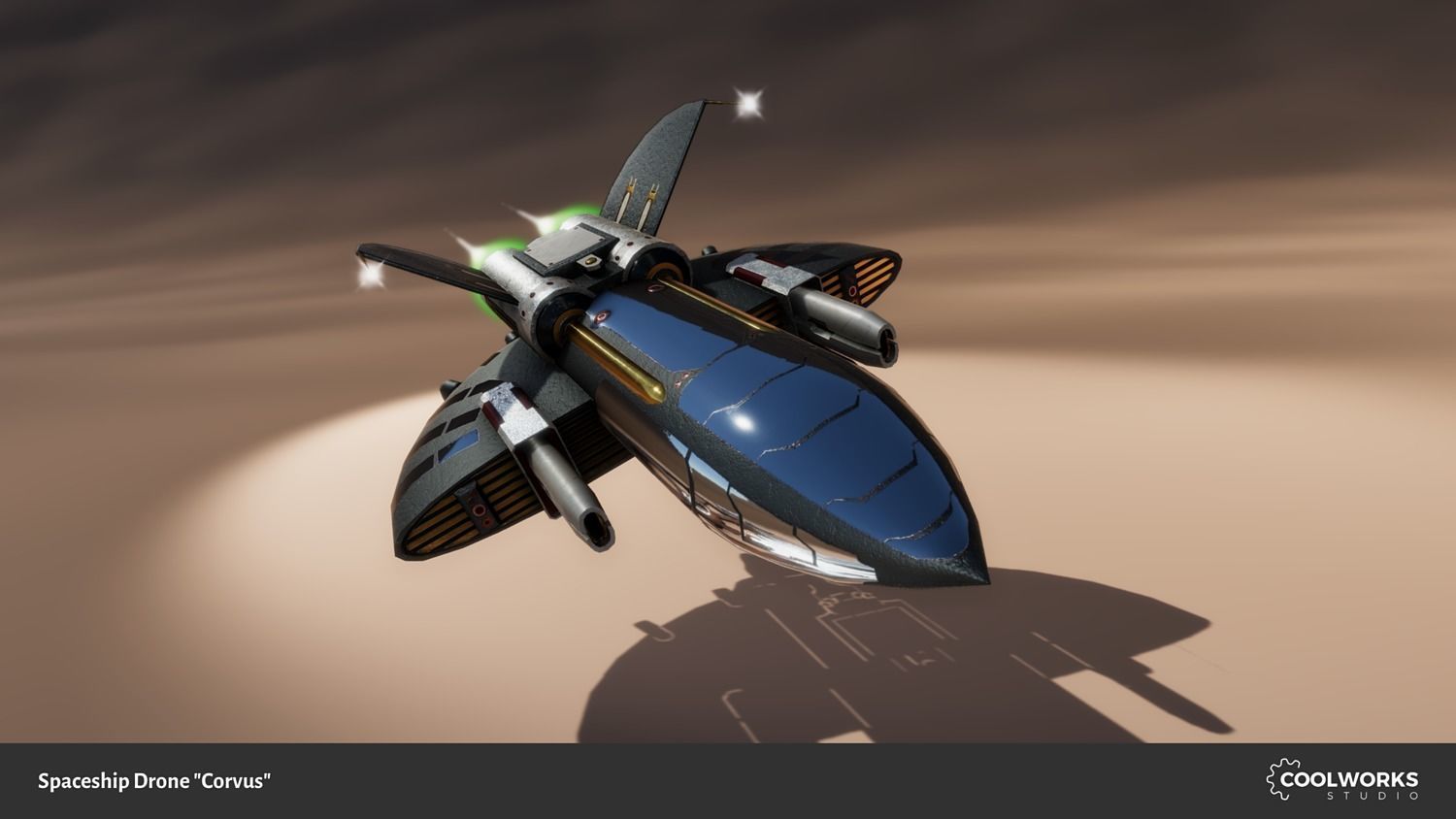 Spaceship Drone Corvus Low-poly 3D model_1