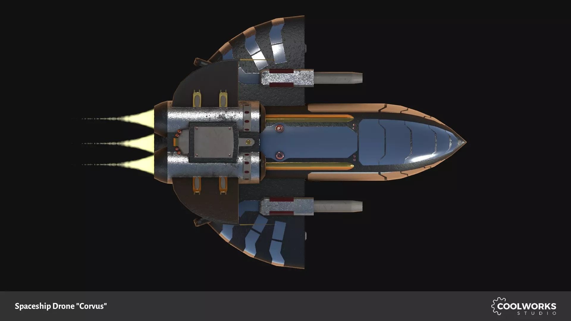 Spaceship Drone Corvus Low-poly 3D model_9