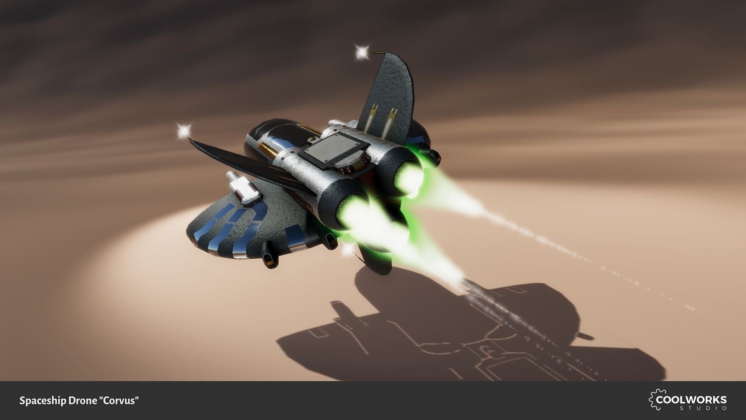 Spaceship Drone Corvus Low-poly 3D model_2