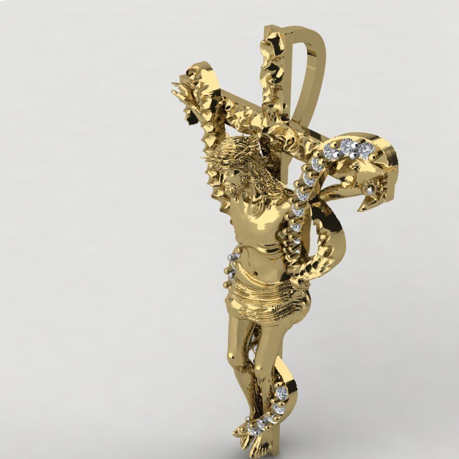 Jesus diamond cross pendent  3D print model_5