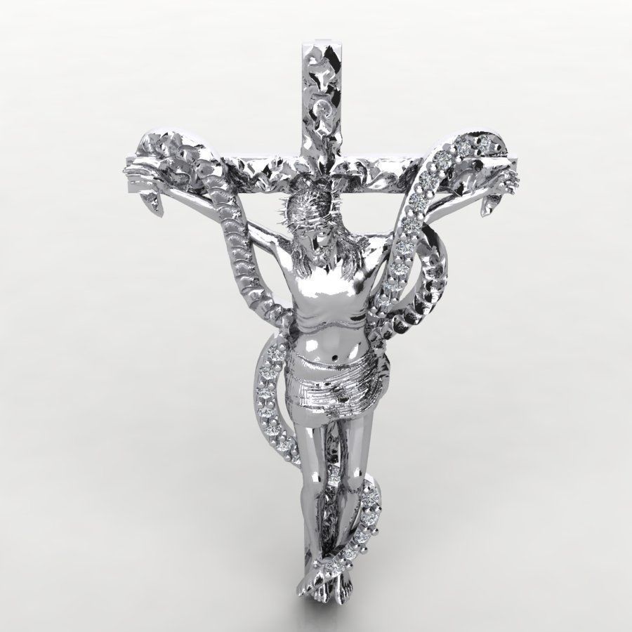 Jesus diamond cross pendent  3D print model_3