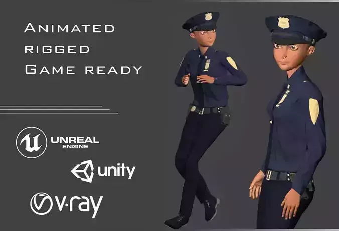 Policeman Character - Ella Low-poly 3D model