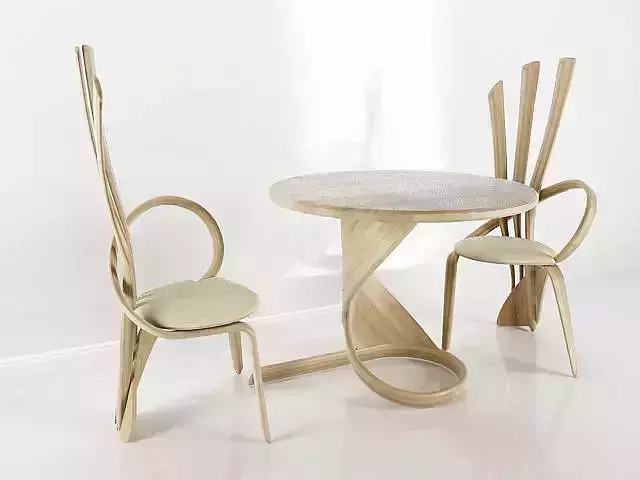 Unique wooden table and chair Low-poly 3D model