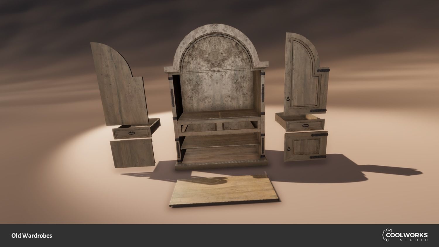 Old Wardrobe Modular Set Low-poly 3D model_13