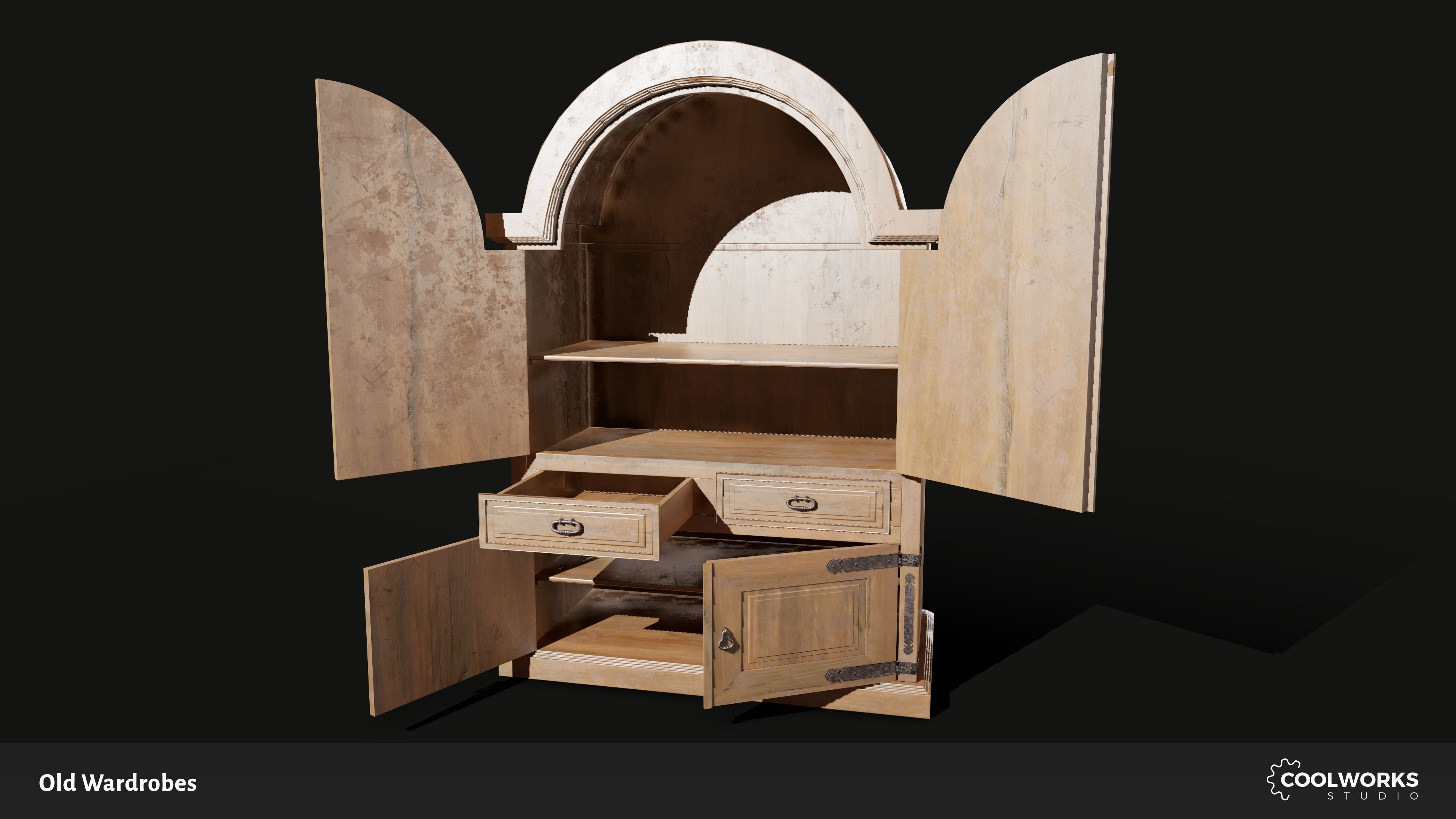 Old Wardrobe Modular Set Low-poly 3D model_3