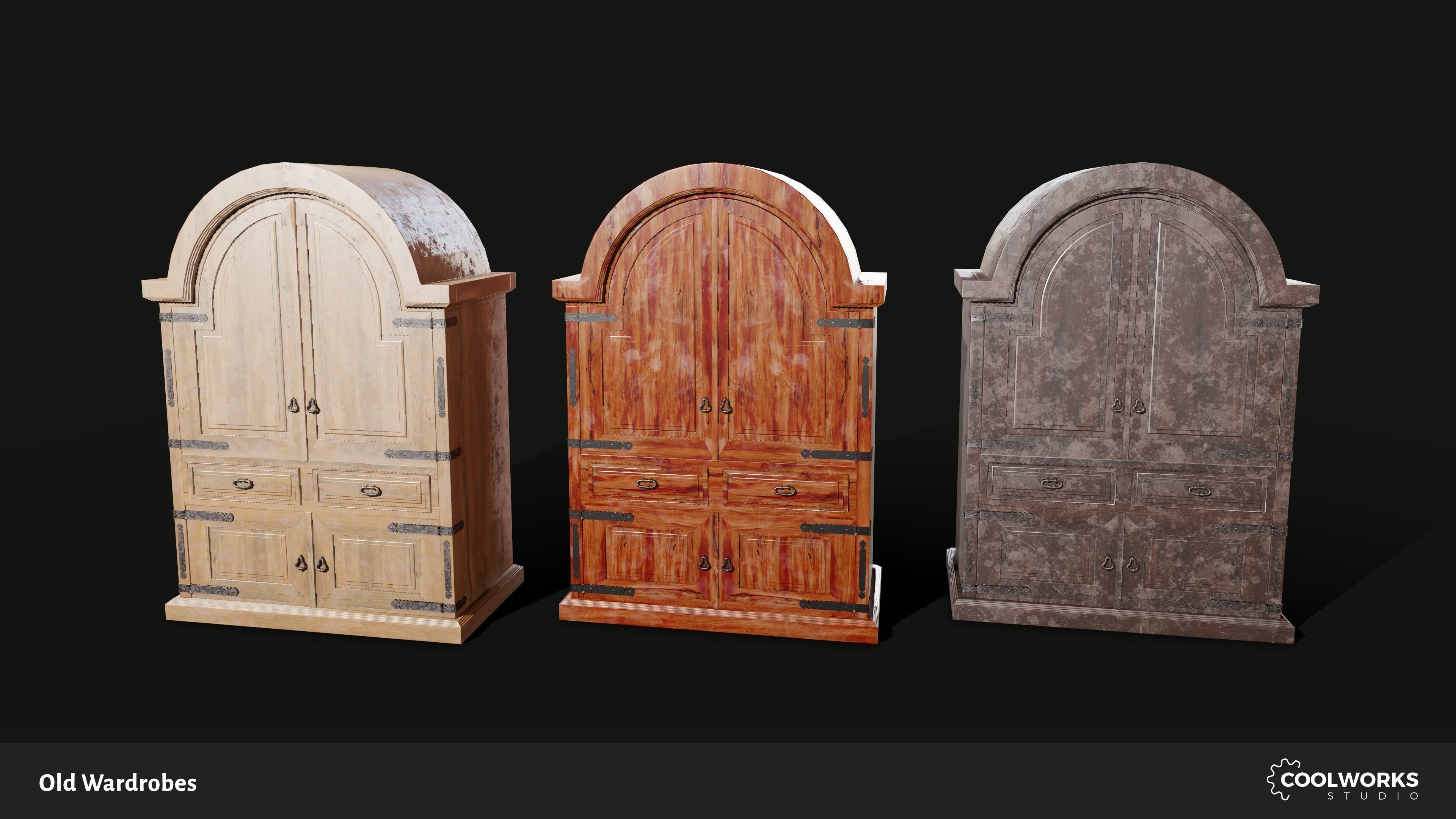 Old Wardrobe Modular Set Low-poly 3D model_2
