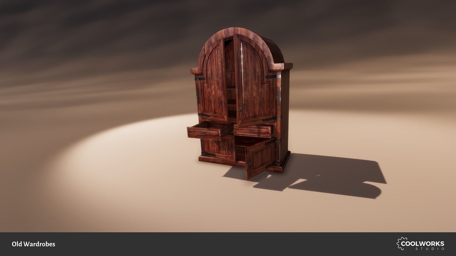 Old Wardrobe Modular Set Low-poly 3D model_11