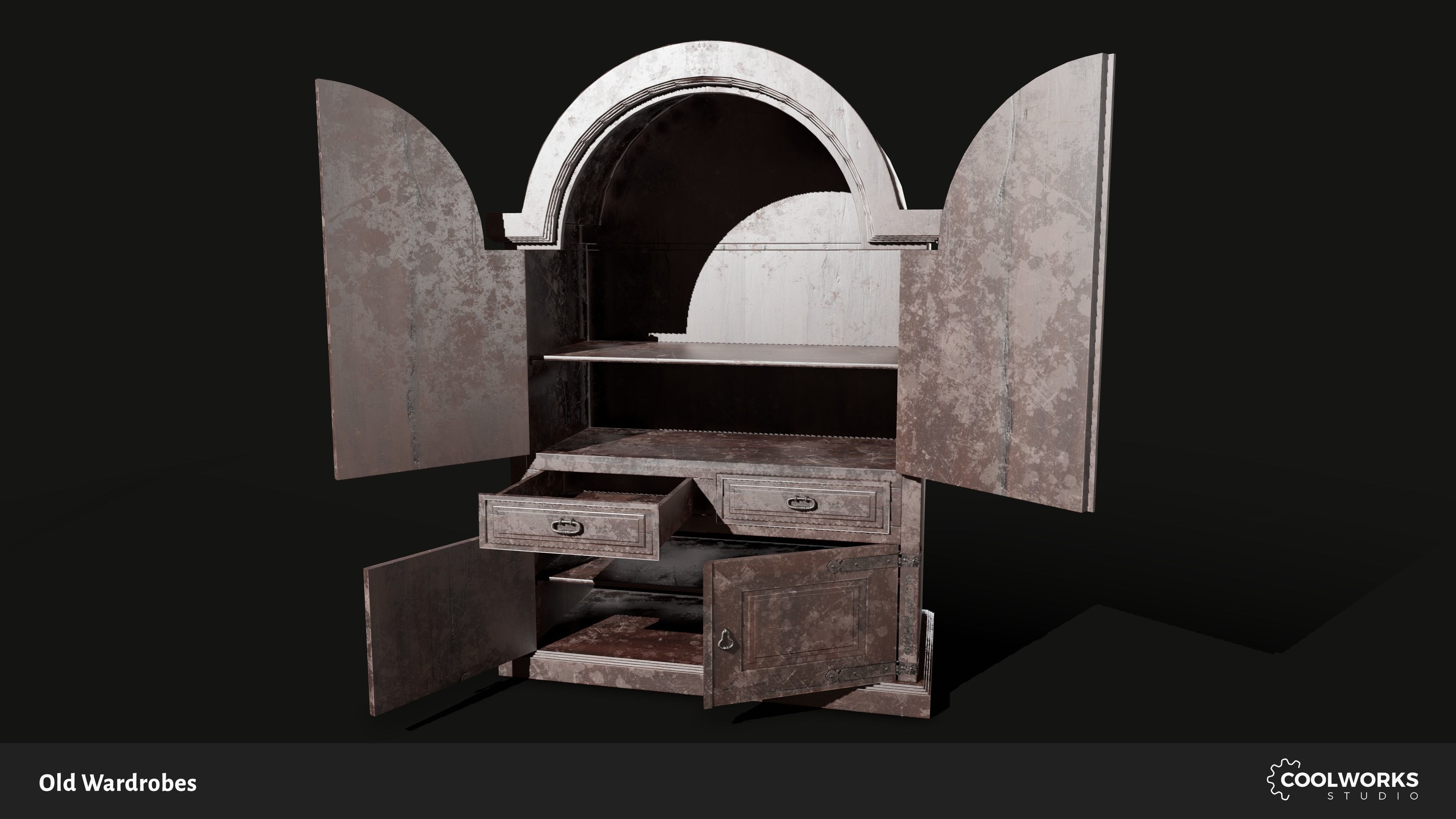 Old Wardrobe Modular Set Low-poly 3D model_5