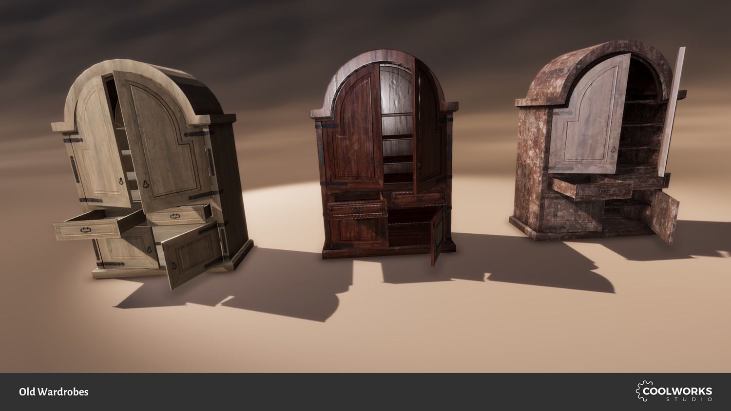 Old Wardrobe Modular Set Low-poly 3D model_1