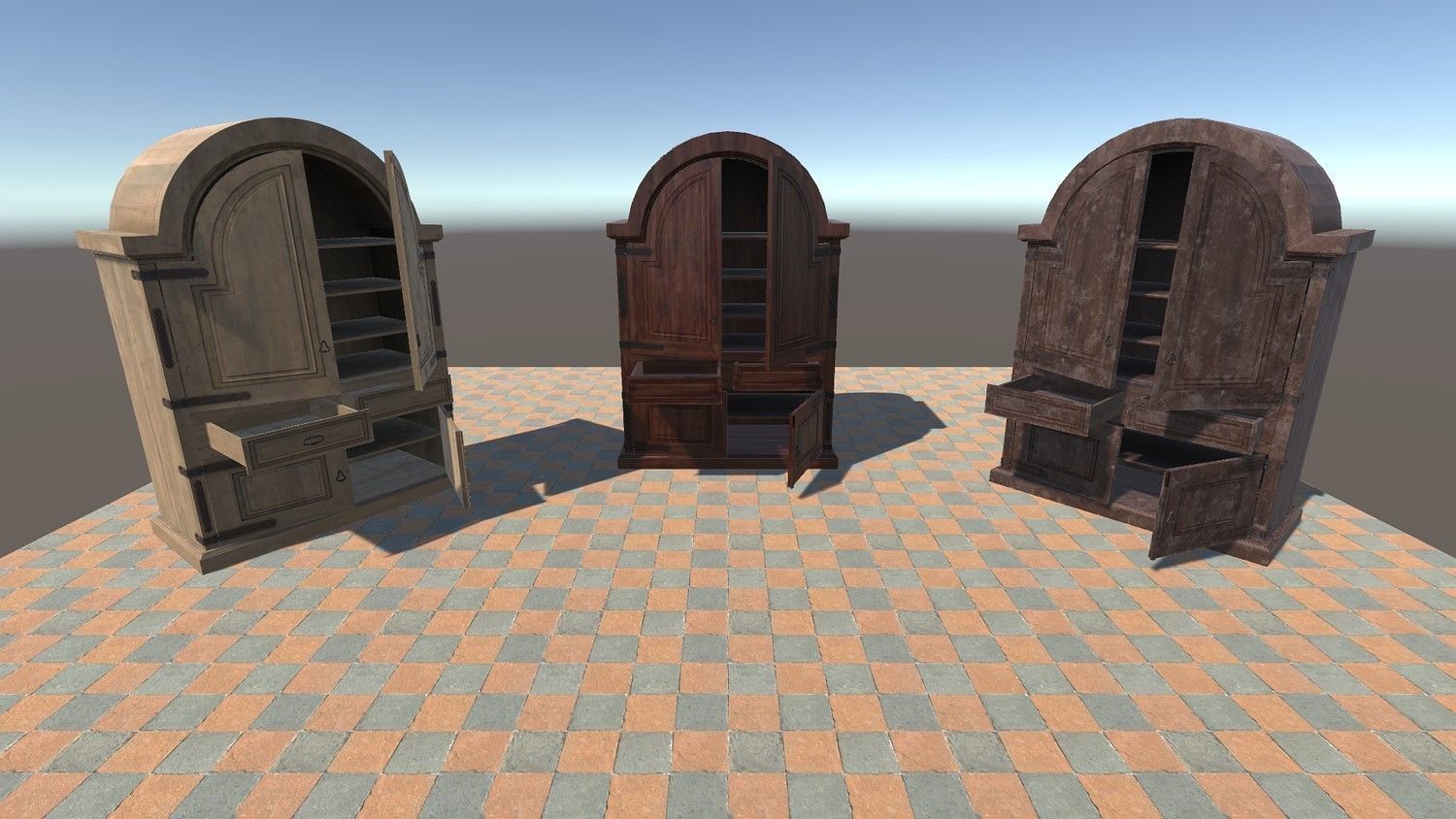 Old Wardrobe Modular Set Low-poly 3D model_15
