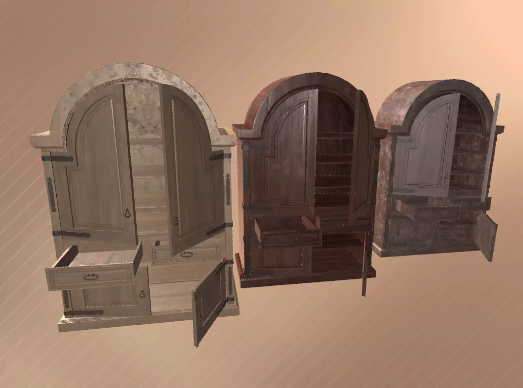 Old Wardrobe Modular Set Low-poly 3D model_0