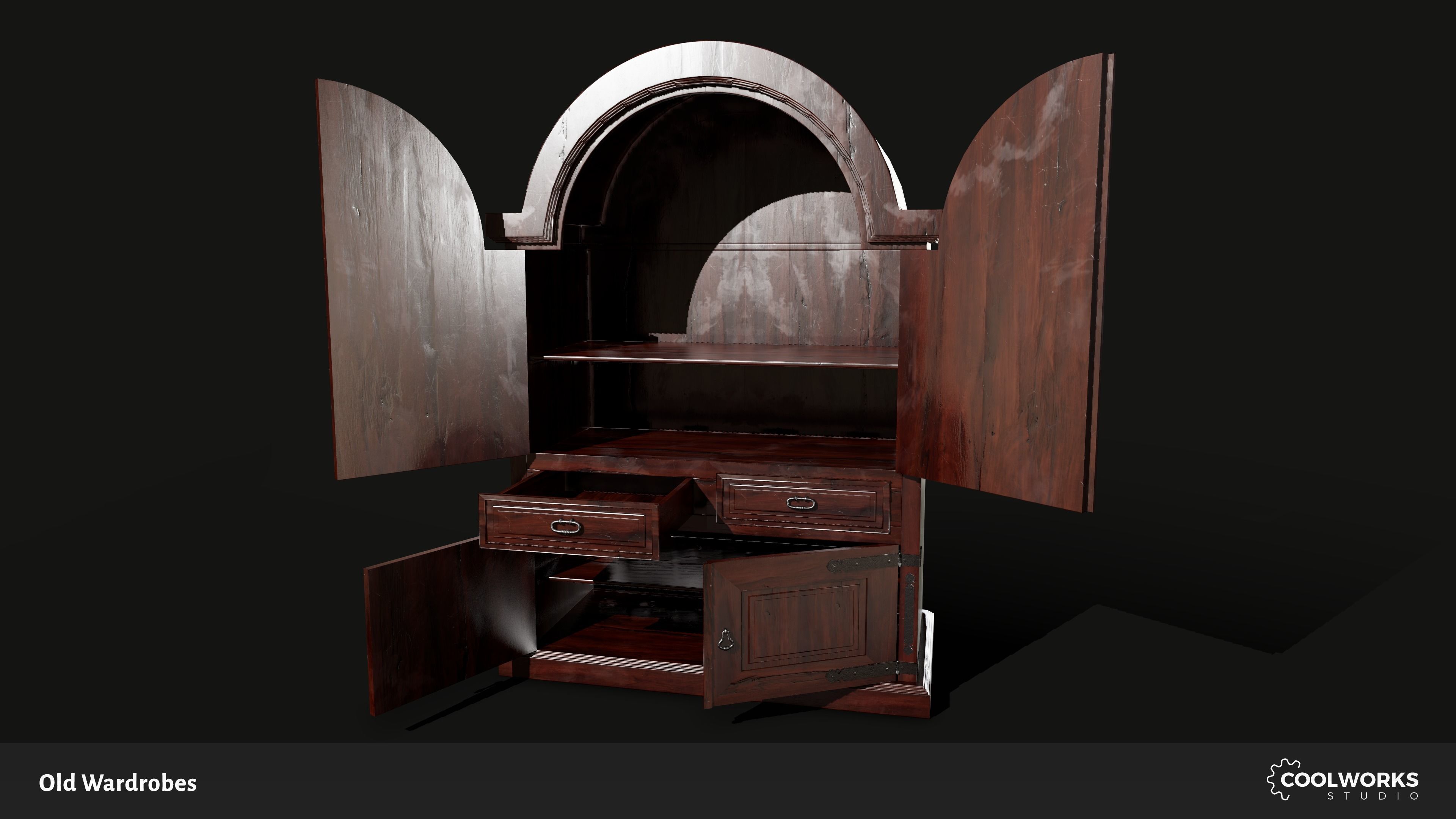 Old Wardrobe Modular Set Low-poly 3D model_4
