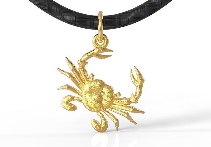 Cancer gold crab pendant on cord 3D print model