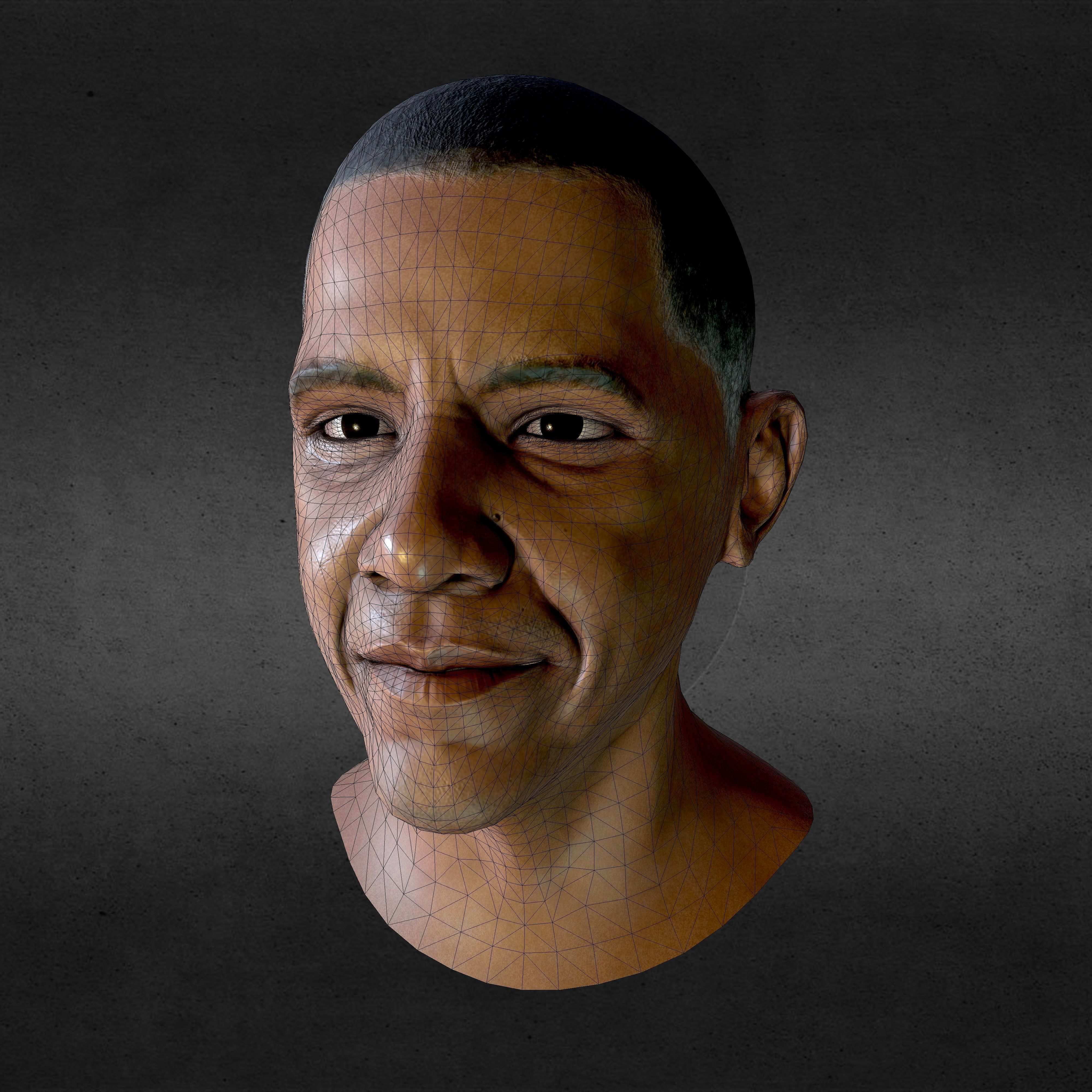 Barack Obama PBR Head Low-Poly VR AR Game-Ready Low-poly 3D model_2
