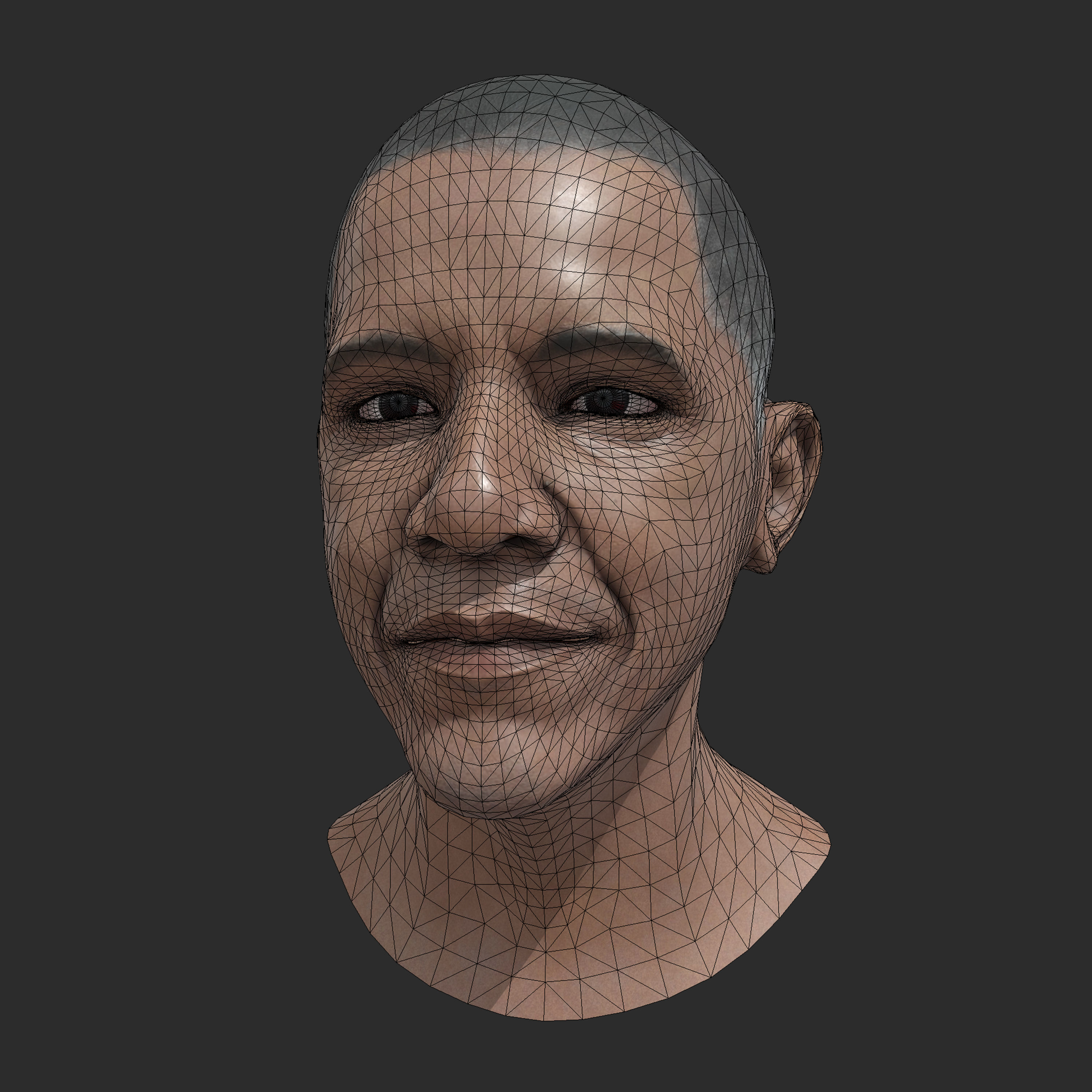 Barack Obama PBR Head Low-Poly VR AR Game-Ready Low-poly 3D model_6