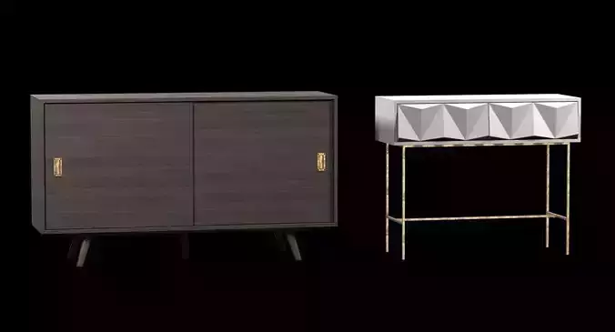 noir beth sideboard pale and west elm aculpted geo console in wh 3D model