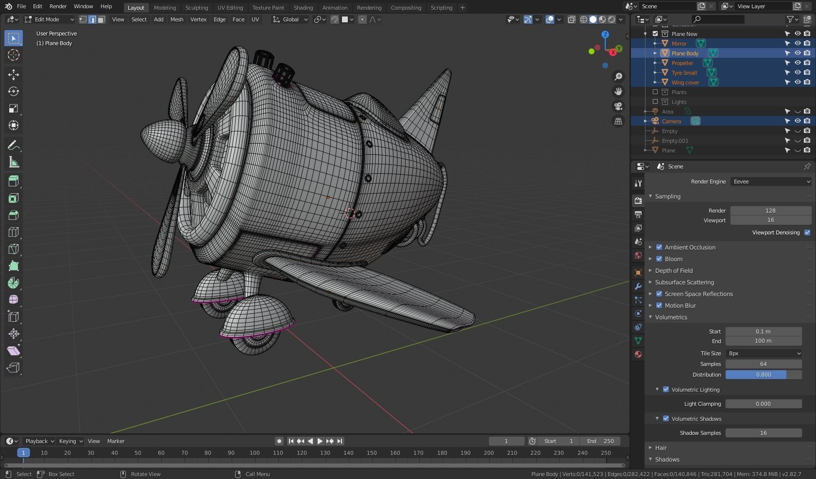 Stylized Airplane PBR 3D model_9
