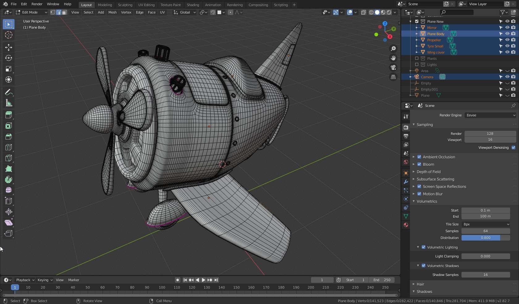Stylized Airplane PBR 3D model_10