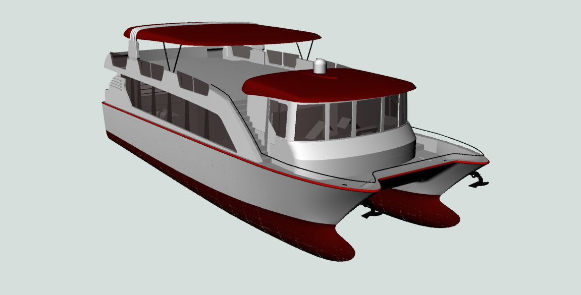 Catamaran pontoon boat 3D model_2
