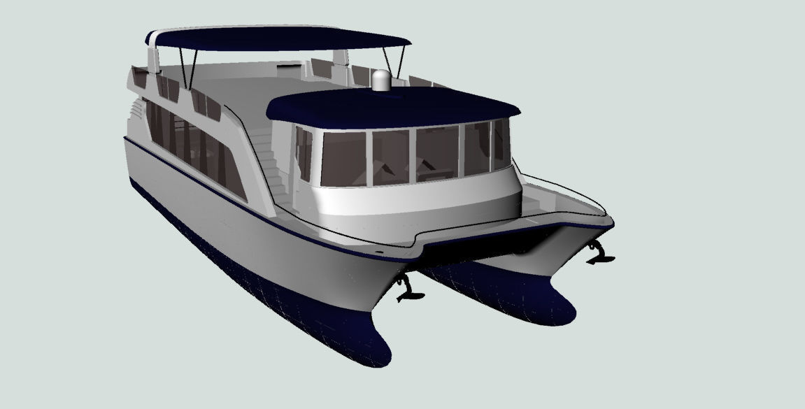 Catamaran pontoon boat 3D model_7
