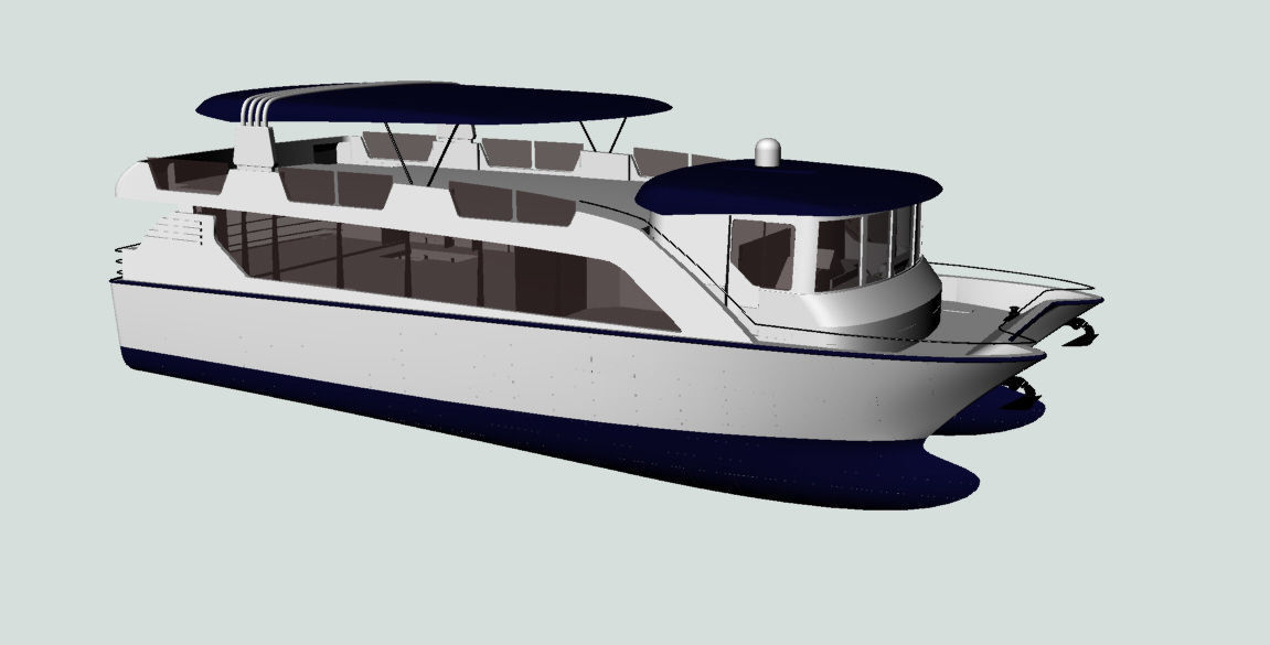 Catamaran pontoon boat 3D model_6