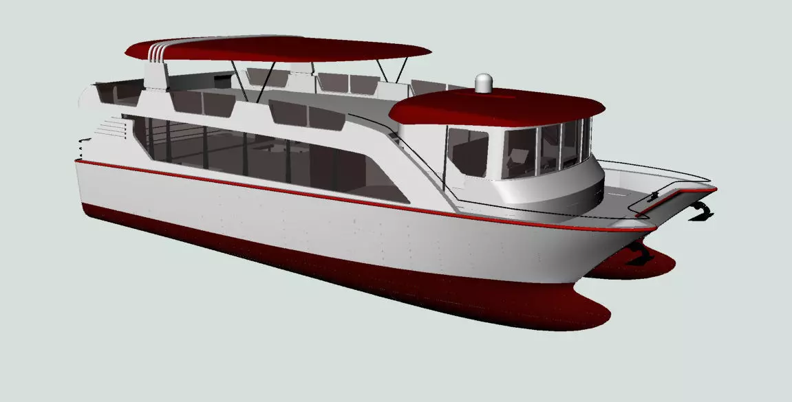 Catamaran pontoon boat 3D model_0