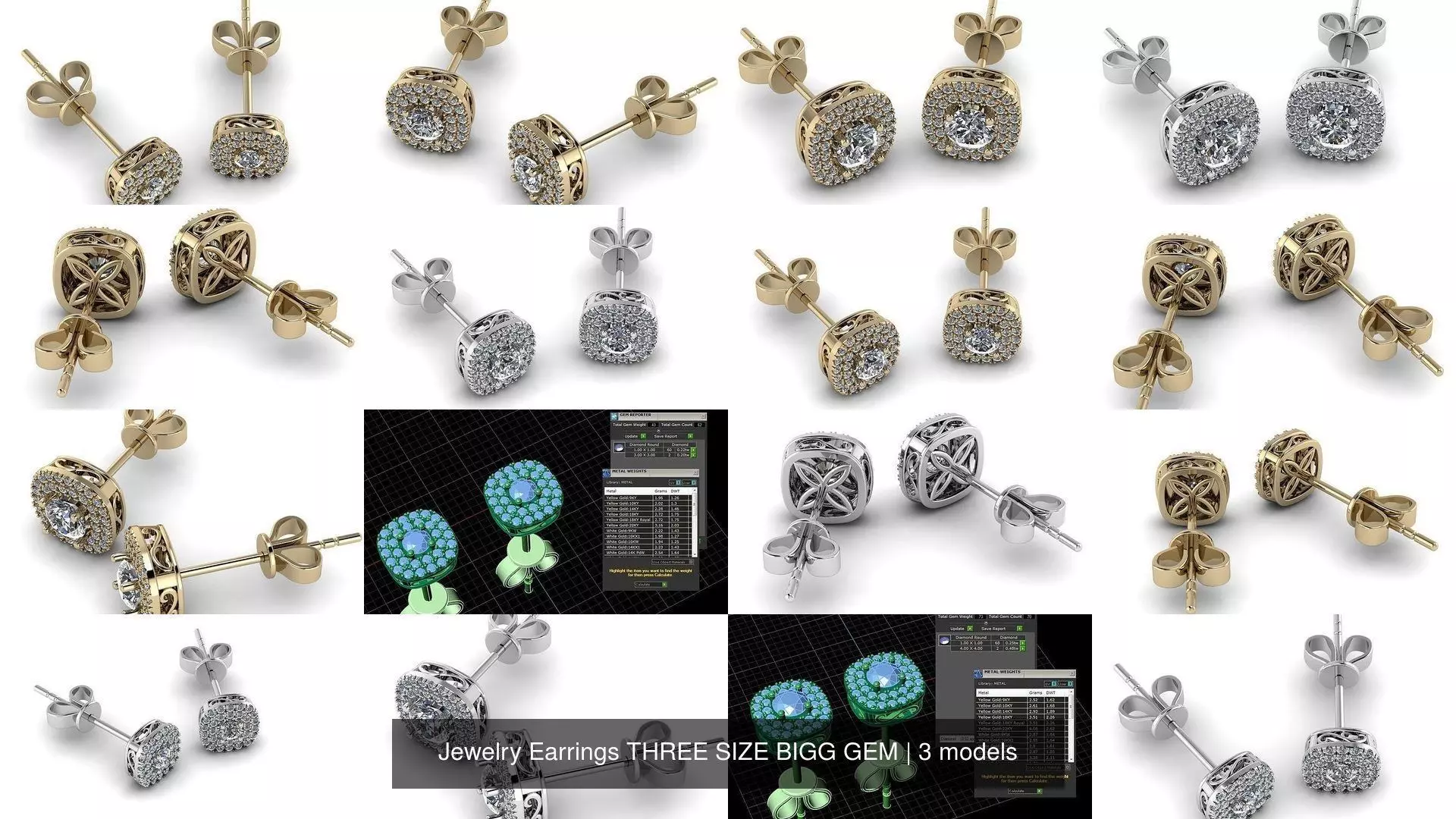 Jewelry Earrings THREE SIZE BIGG GEM 3D Model Collection_0