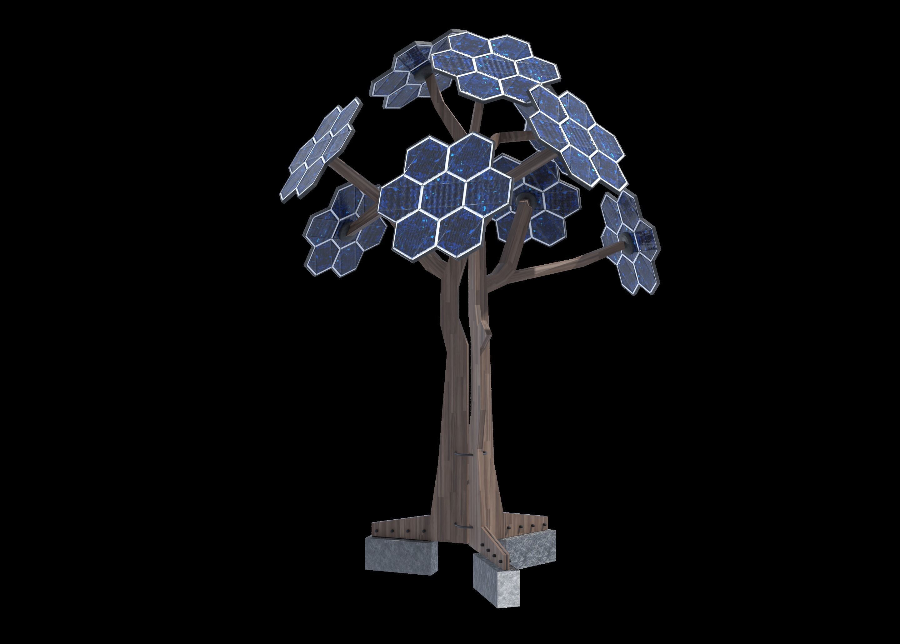 solar energy tree  Low-poly 3D model_2