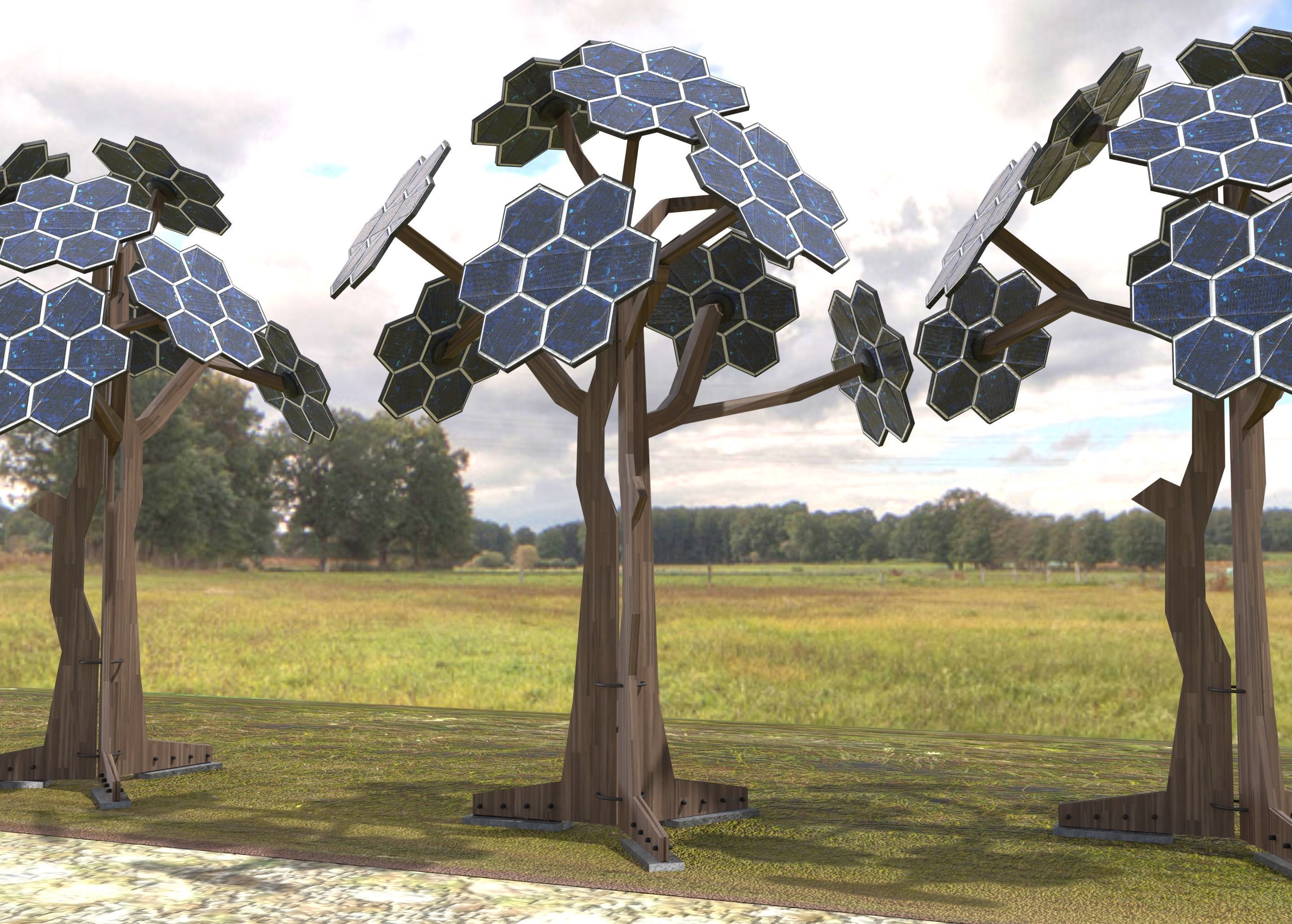 solar energy tree  Low-poly 3D model_1