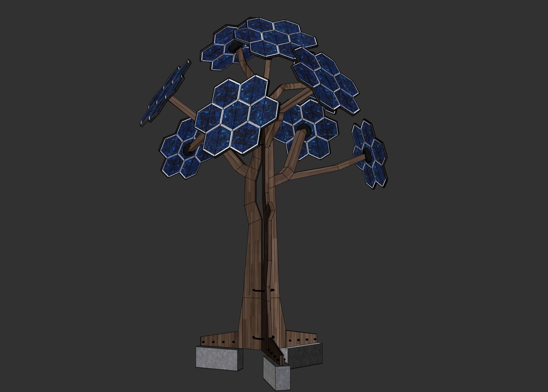 solar energy tree  Low-poly 3D model_3