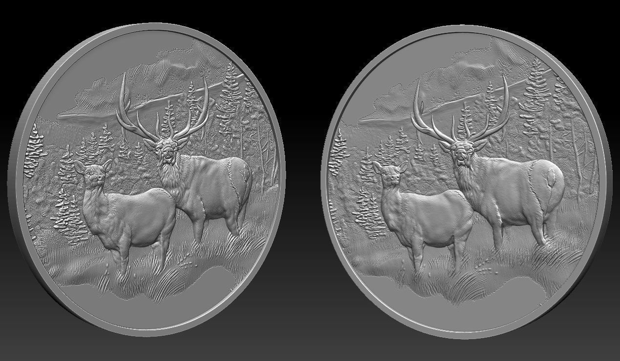Deer in the mountains Coin - relief - 2020 3D print model_3
