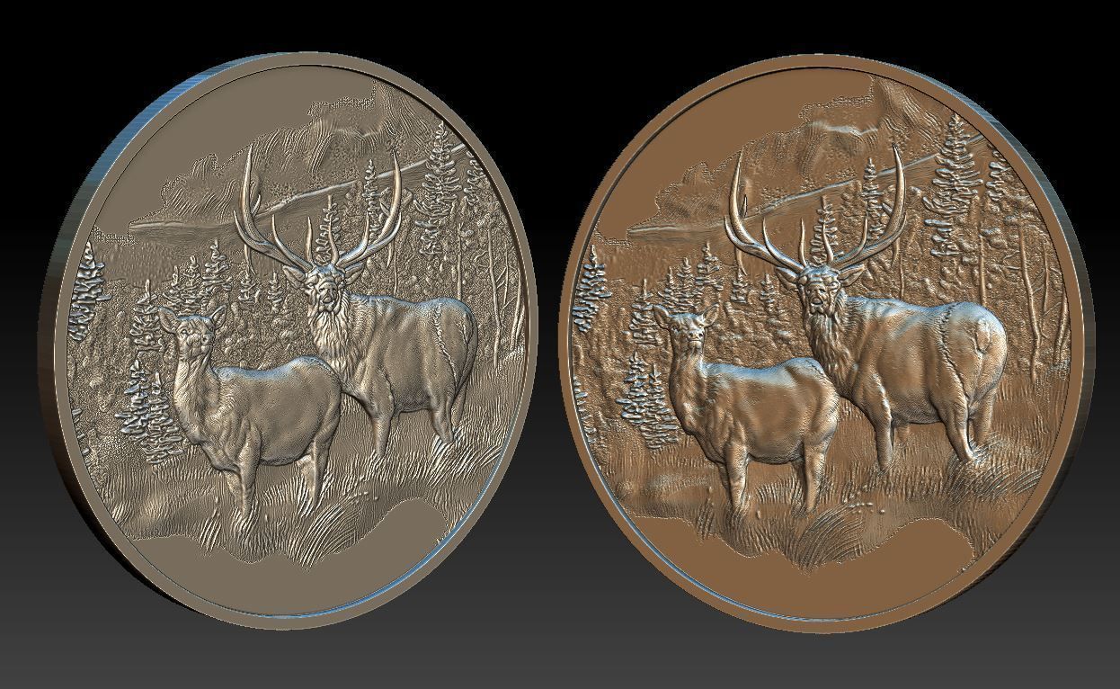 Deer in the mountains Coin - relief - 2020 3D print model_1