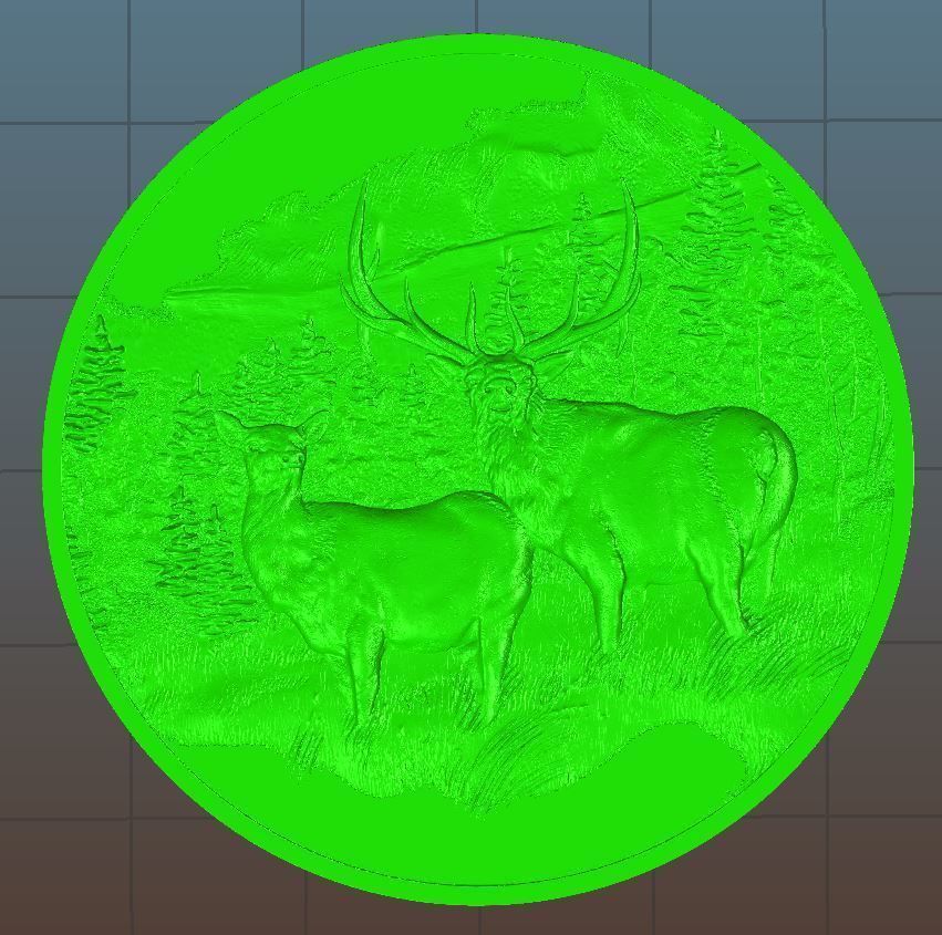 Deer in the mountains Coin - relief - 2020 3D print model_5