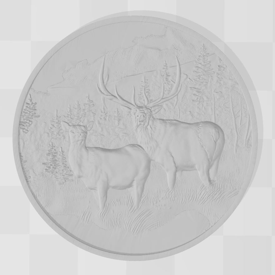 Deer in the mountains Coin - relief - 2020 3D print model_4