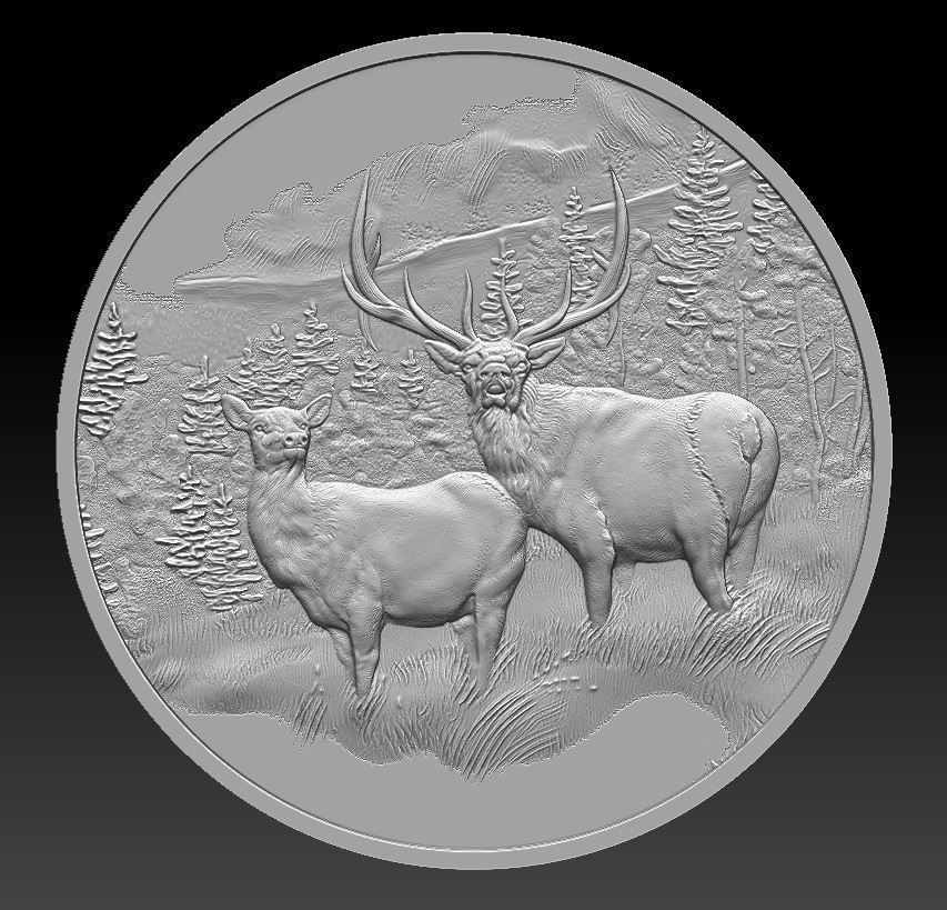 Deer in the mountains Coin - relief - 2020 3D print model_2
