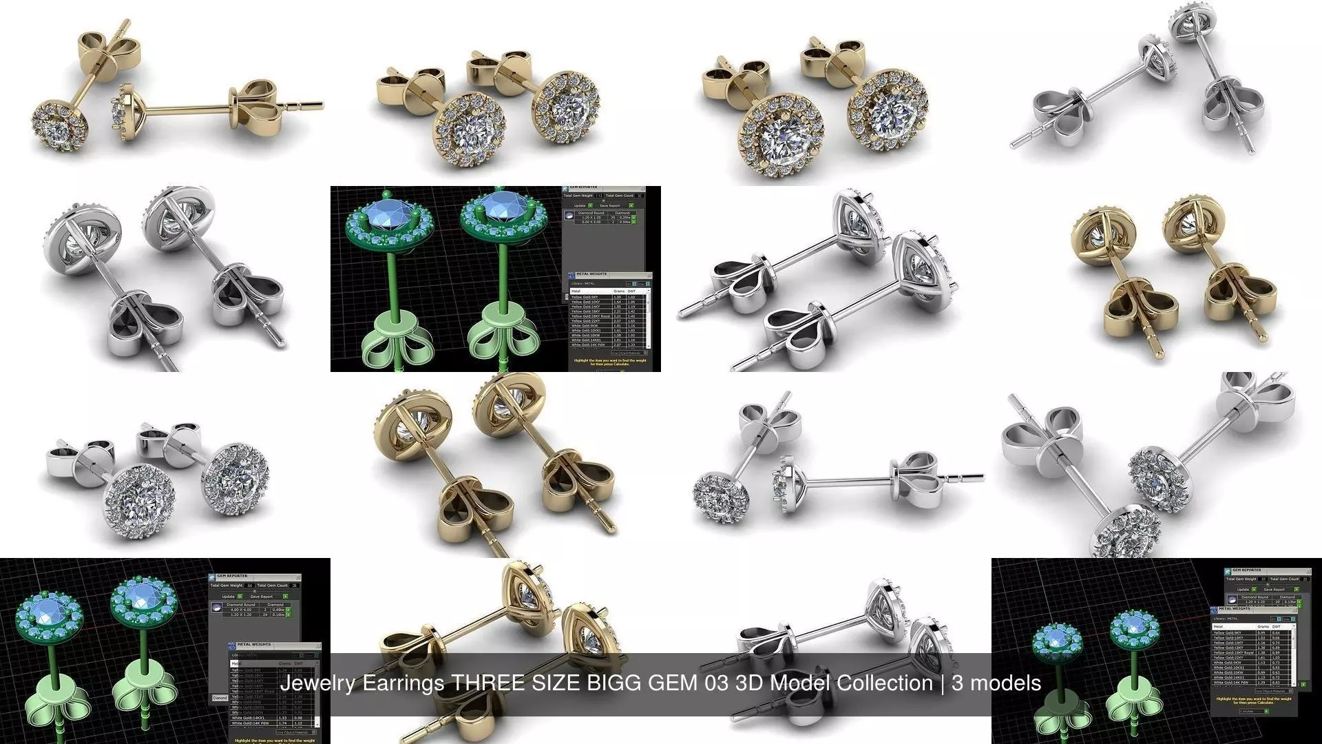 Jewelry Earrings THREE SIZE BIGG GEM 03 3D Model Collection _0