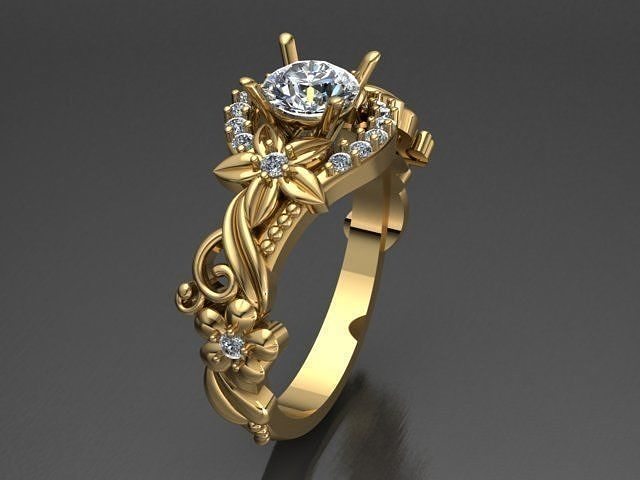 gold ring jewelry flower and leaf 3D print model