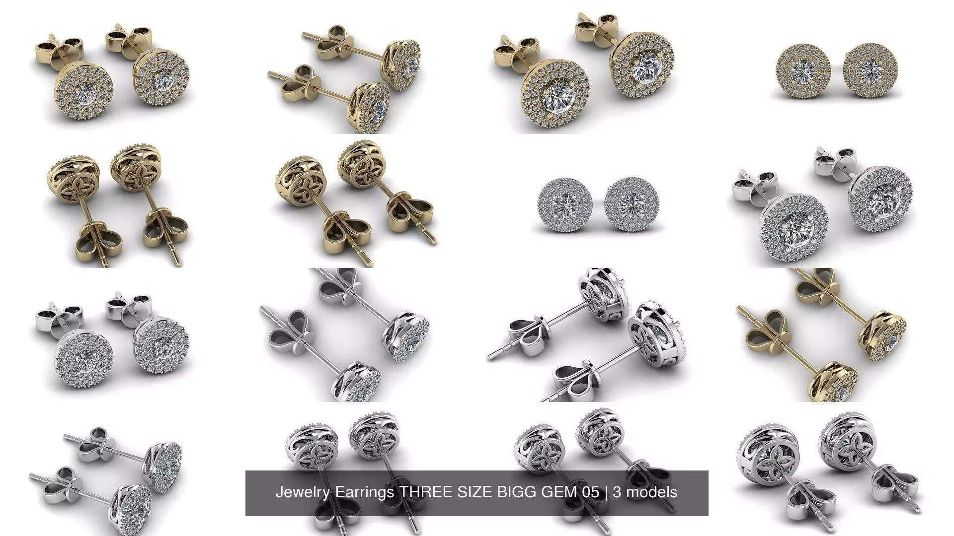 Jewelry Earrings THREE SIZE BIGG GEM 05 3D Model Collection_0