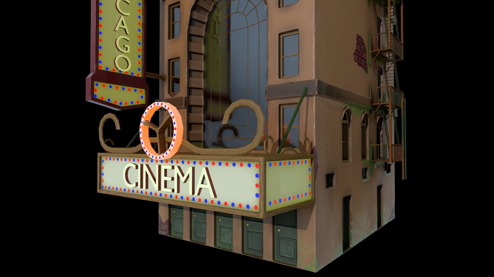 Stylized cinema Low-poly 3D model_5