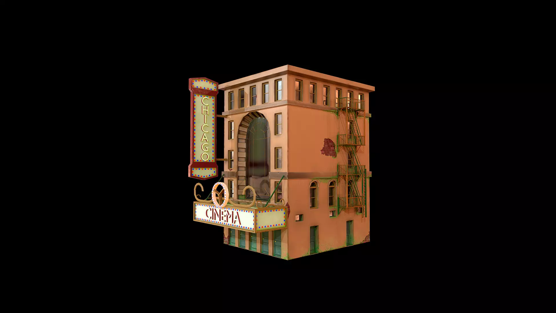 Stylized cinema Low-poly 3D model_0