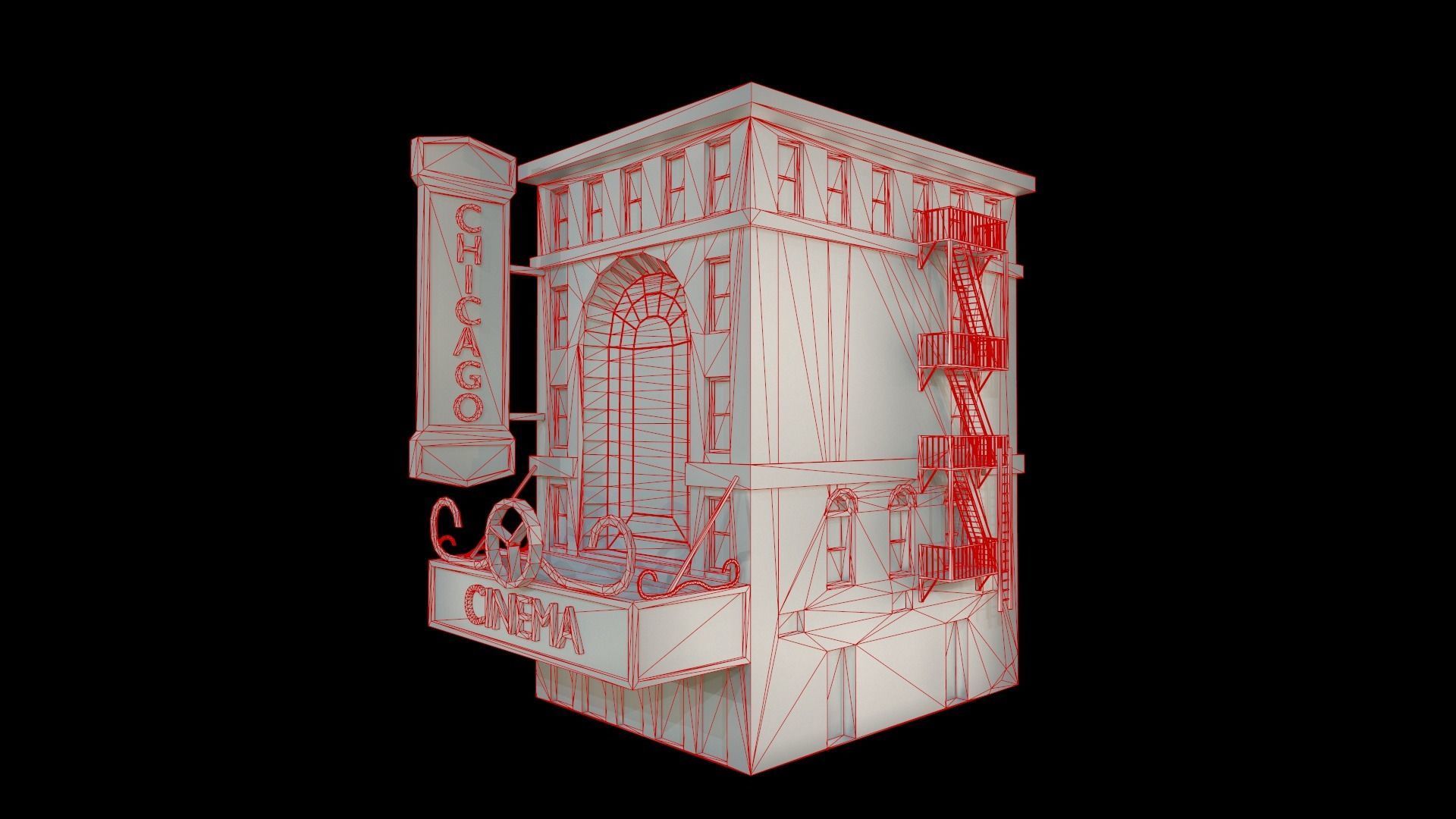 Stylized cinema Low-poly 3D model_7