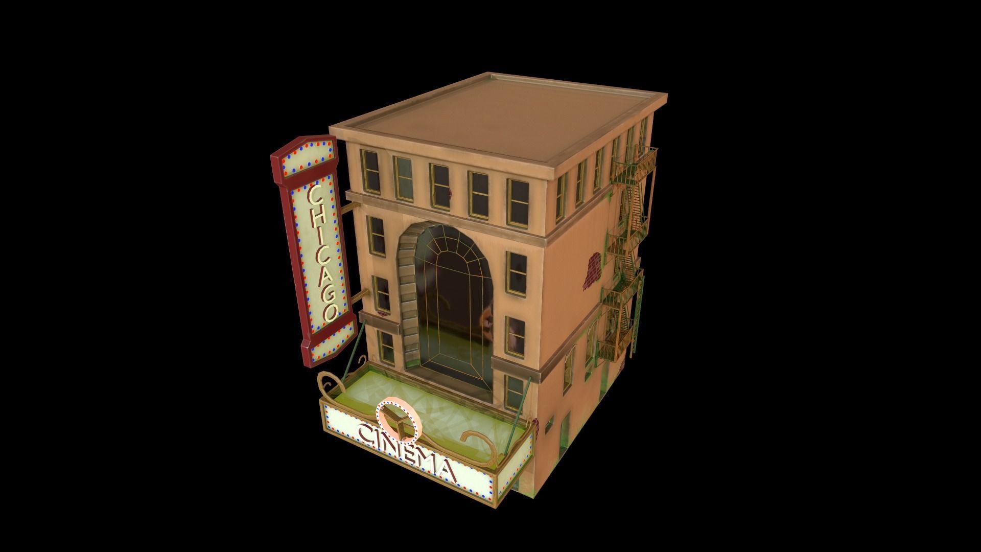 Stylized cinema Low-poly 3D model_6