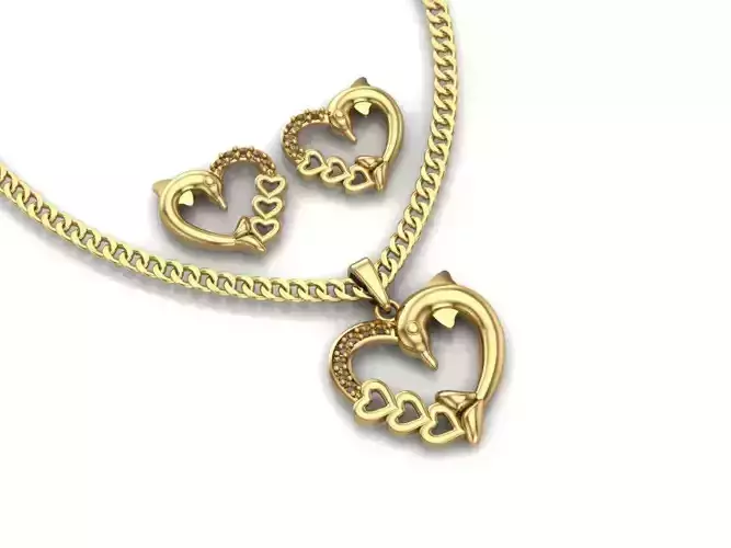 Heart gold necklace and earring set